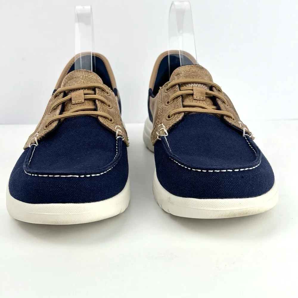 Skechers Slip-Ins Boat Shoes Navy Tan Canvas Women's 7 Air Cooled Memory